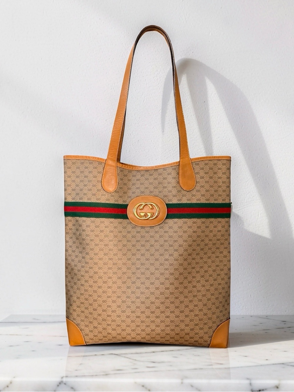Vintage Gucci Micro GG Supreme Sherry Line Tote Bag w/ COA & Dust Bag